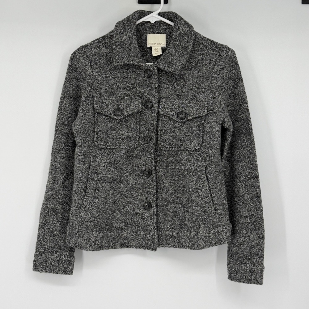 Cynthia Rowley Womens Gray Wool Blend Button Front Knit Utility Jacket XS